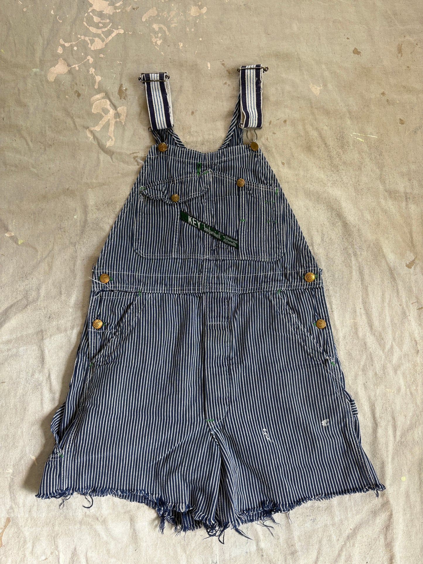 80s Key Imperial Hickory Stripe Overalls Cut-Off Shorts