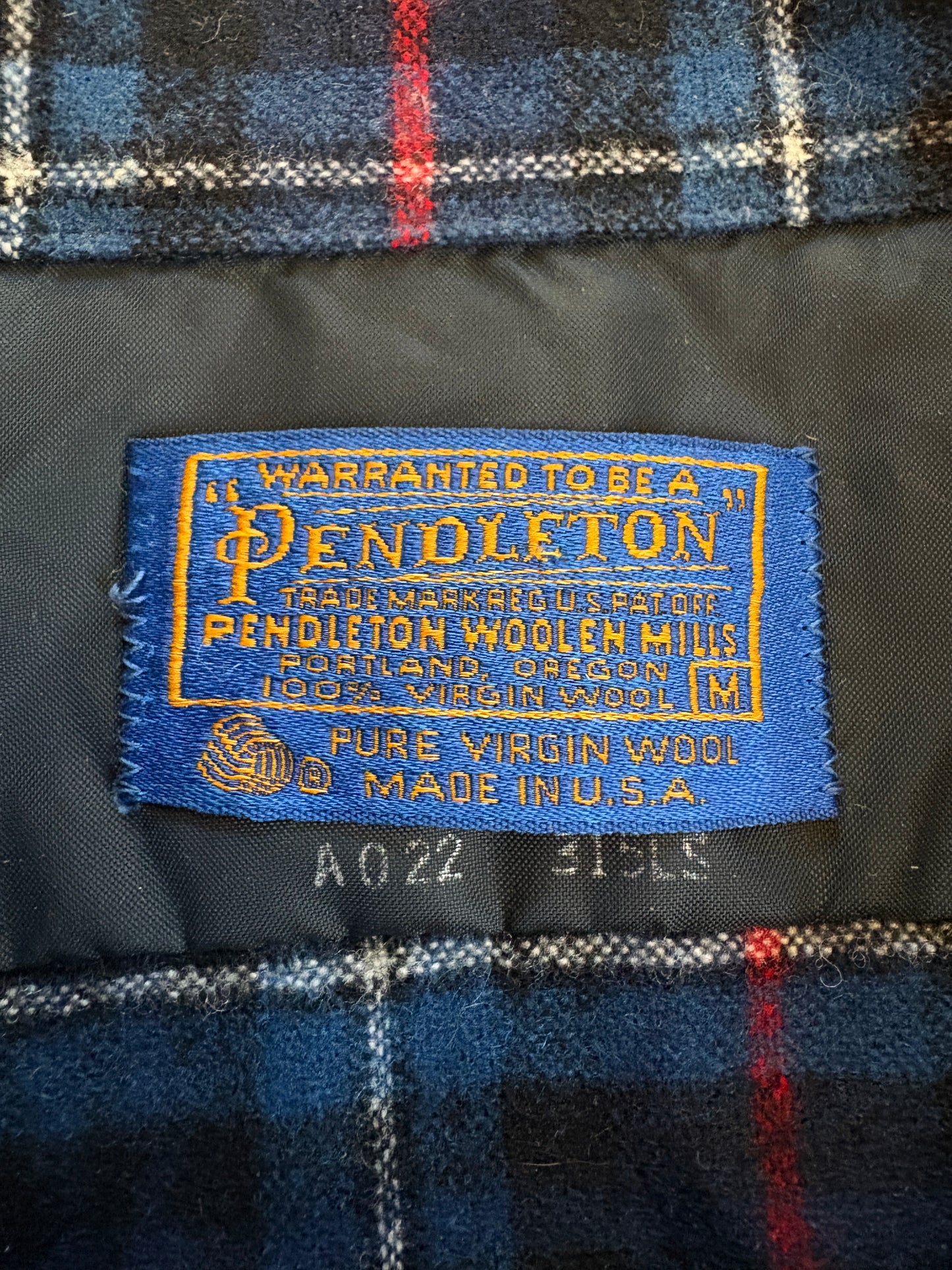 Vintage 70s Blue, Red, Black Plaid Loop Collar Pendleton Wool Shirt