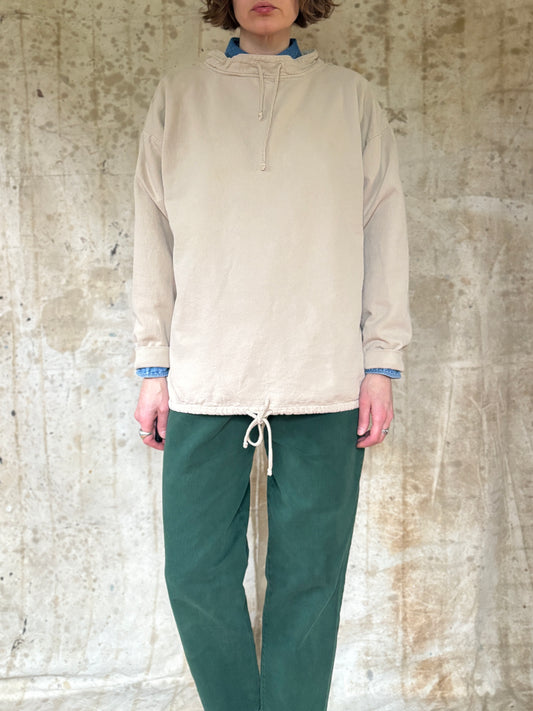 90s Mock Neck Khaki Cotton Wear Shirt