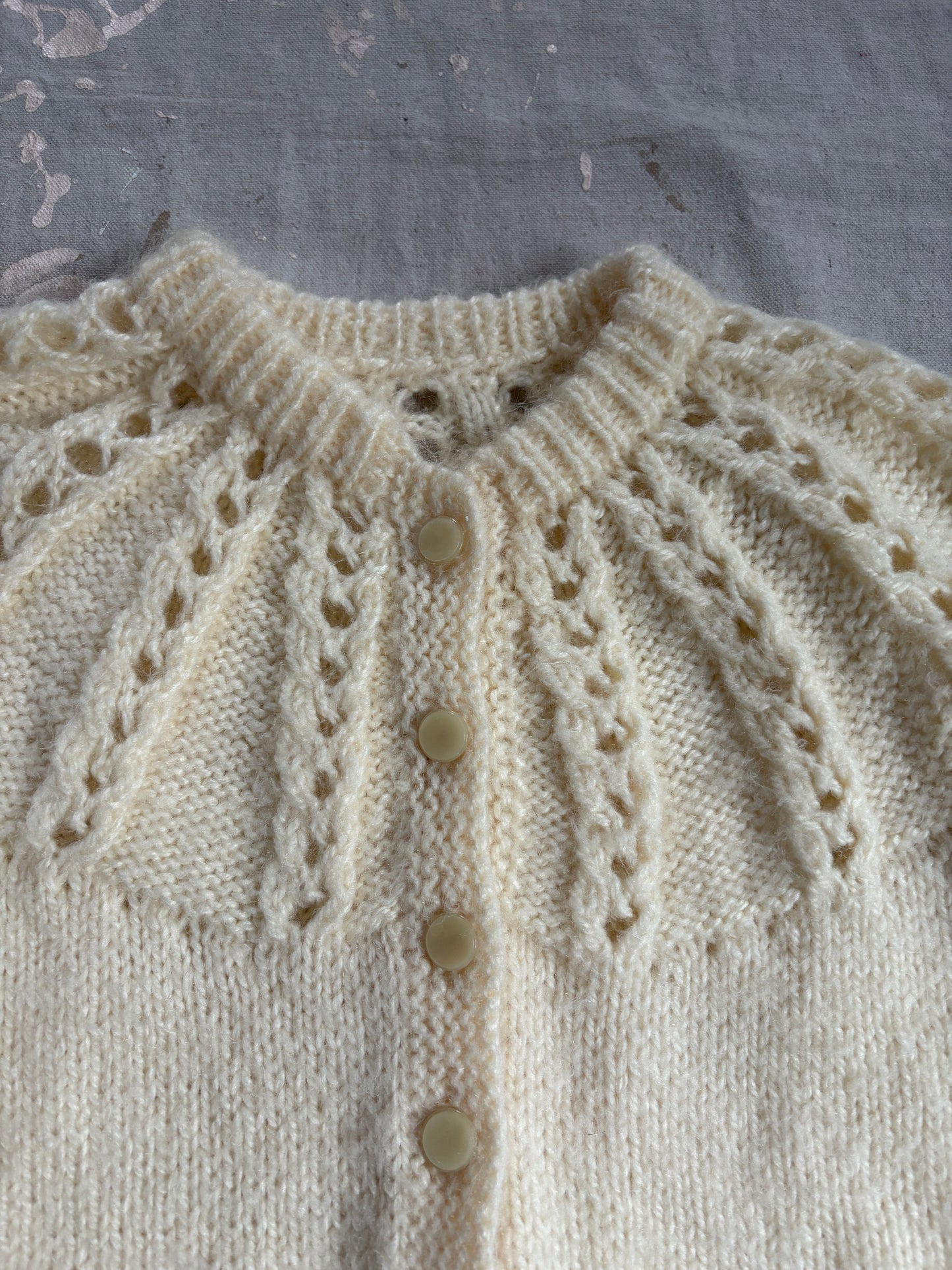80s Hand Knit Ecru Cardigan Sweater