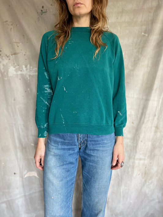 90s Teal Paint Stained Sweatshirt