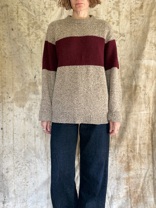 80s REI Oatmeal And Maroon Sweater