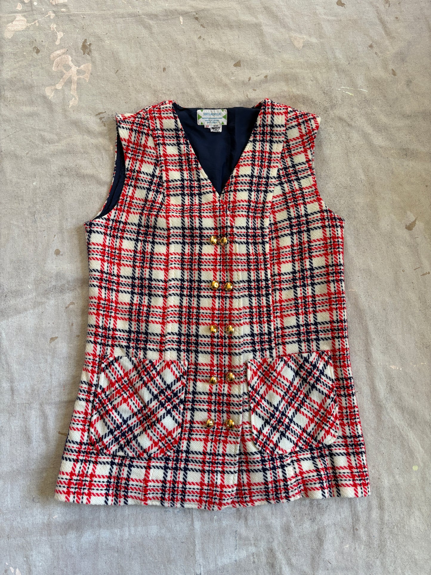 Vintage 70s/80s Red White Blue Plaid Vest Wide Leg Pants Set