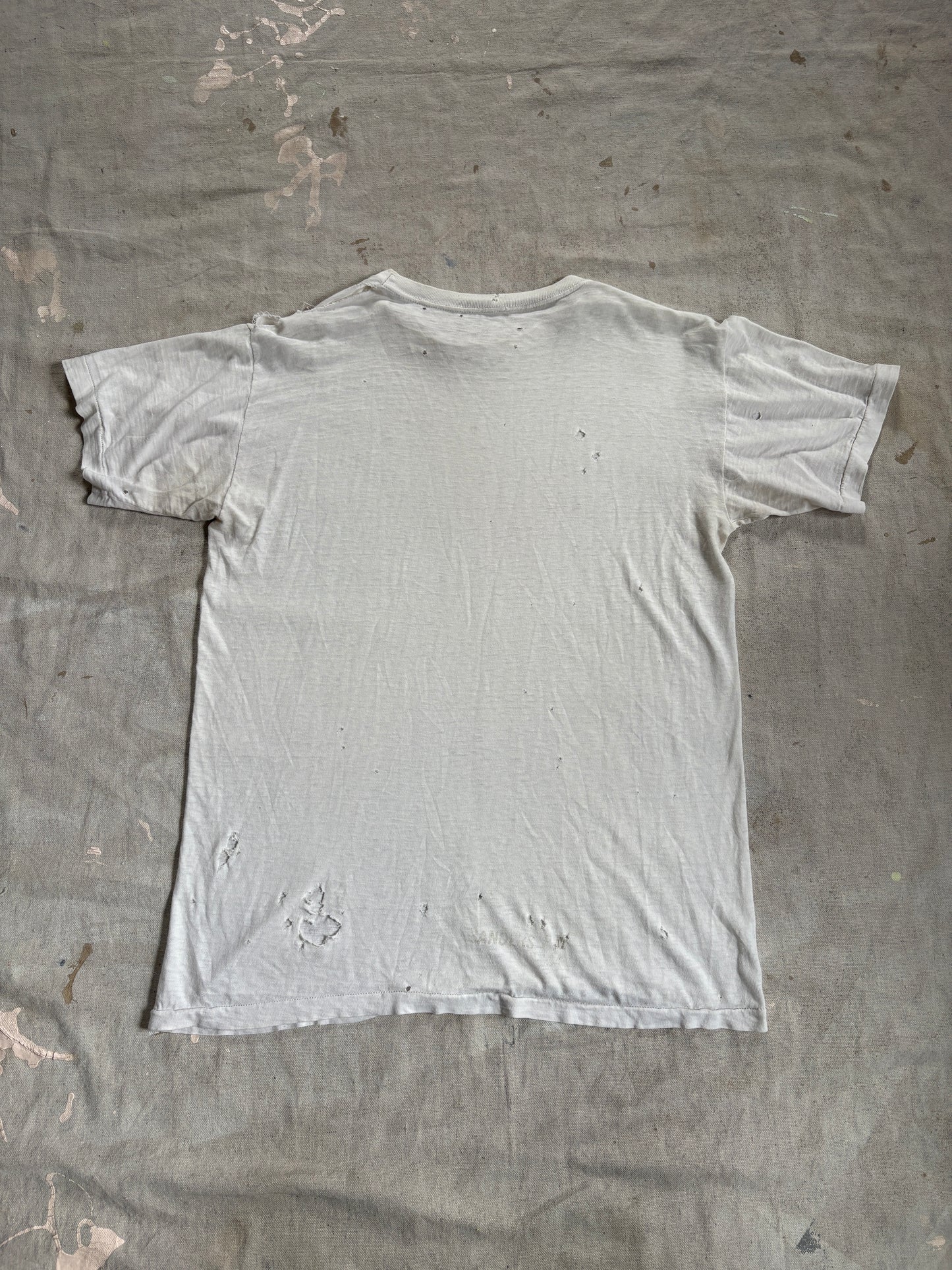 70s Thrashed Blank White Name Stencil Tee