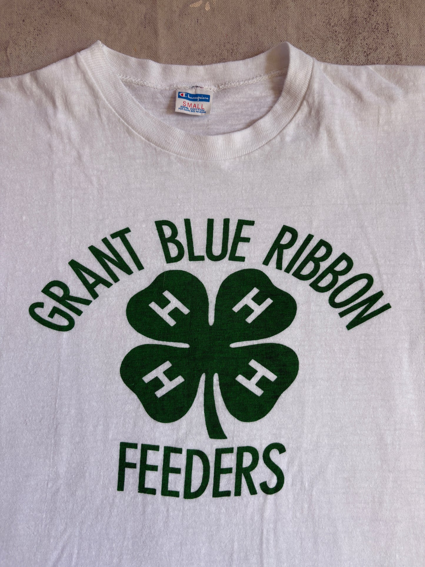 70s Champion Blue Bar 4H Grant Blue Ribbon Feeders Tee