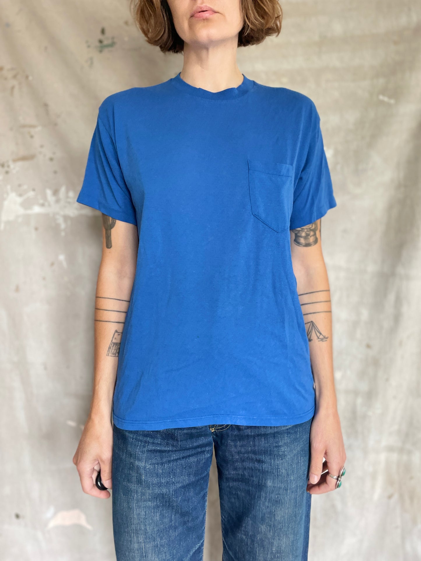 80s Blank Blue Pocket Tee