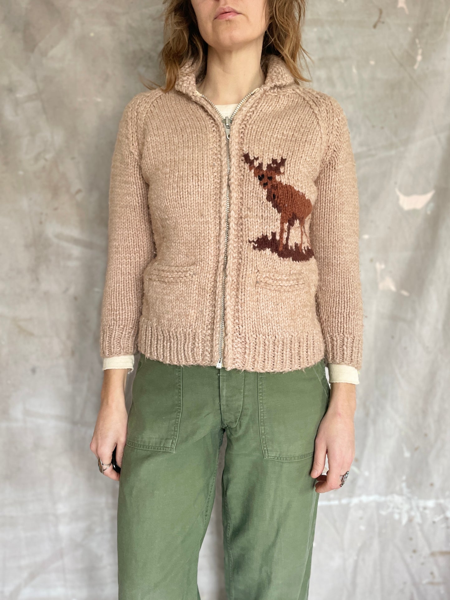 70s Handknit Deer Sweater