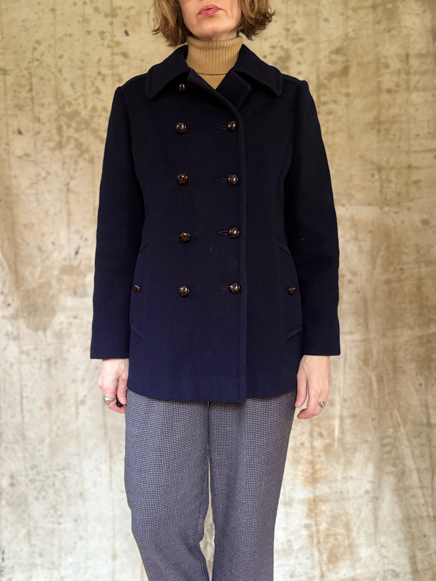 80s Navy Blue Double Breasted Peacoat