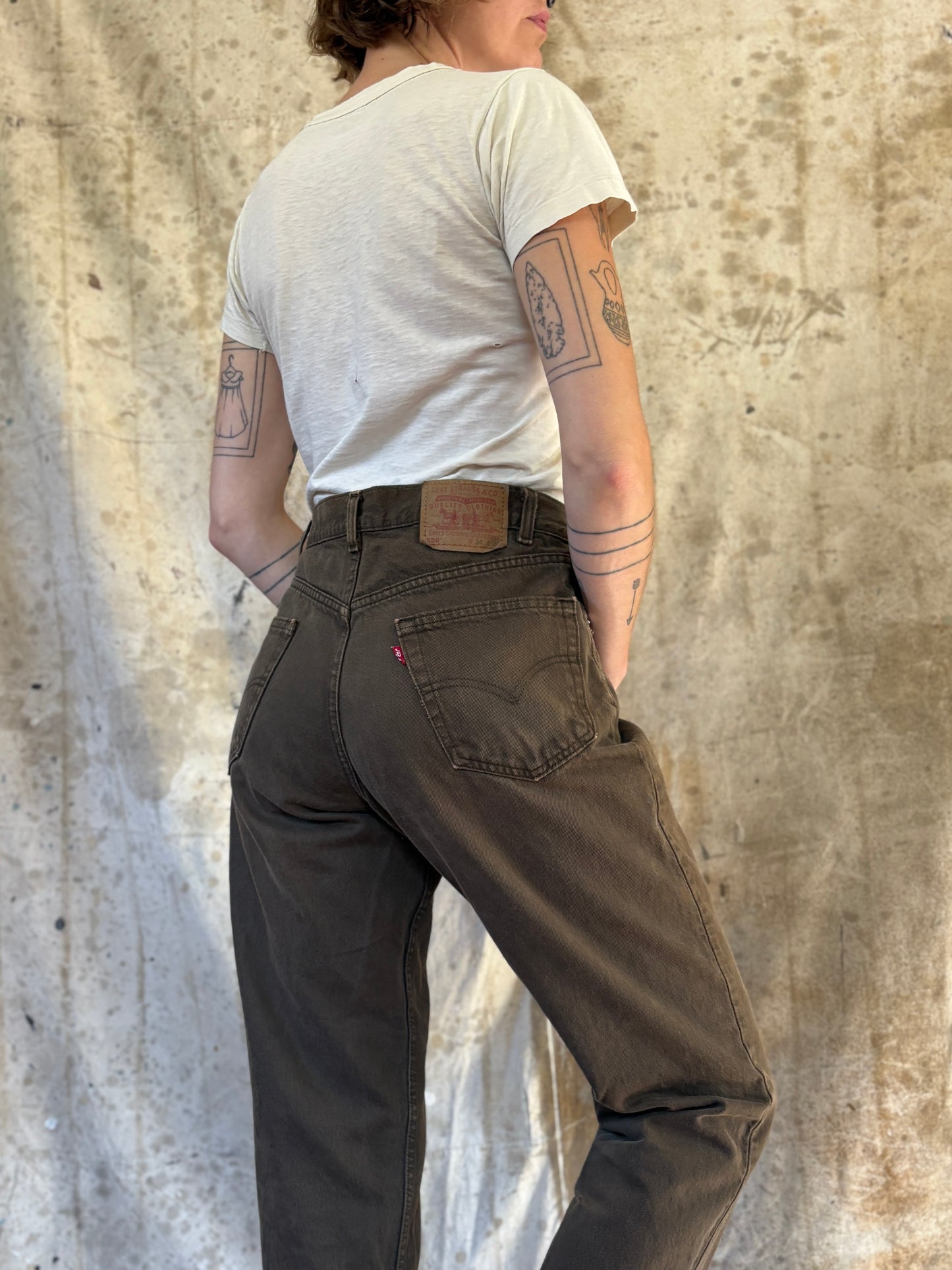 Vintage 90s Green Brown Levi’s 550 Jeans 33x30