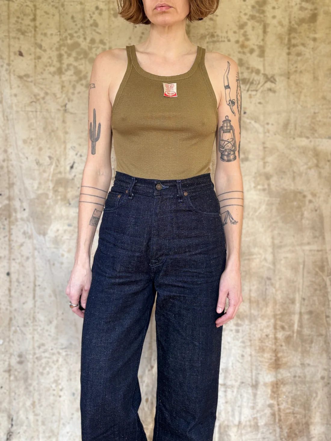 50s Deadstock Green Brown Ribbed Tank Top
