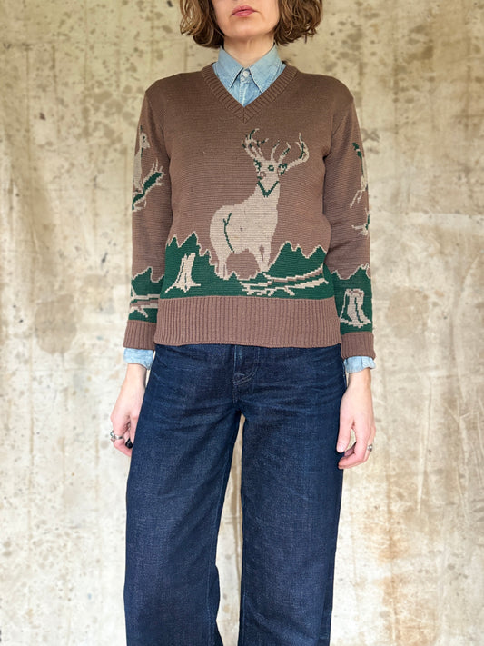 Vintage 40s/50s Lamb Knit Deer Sweater