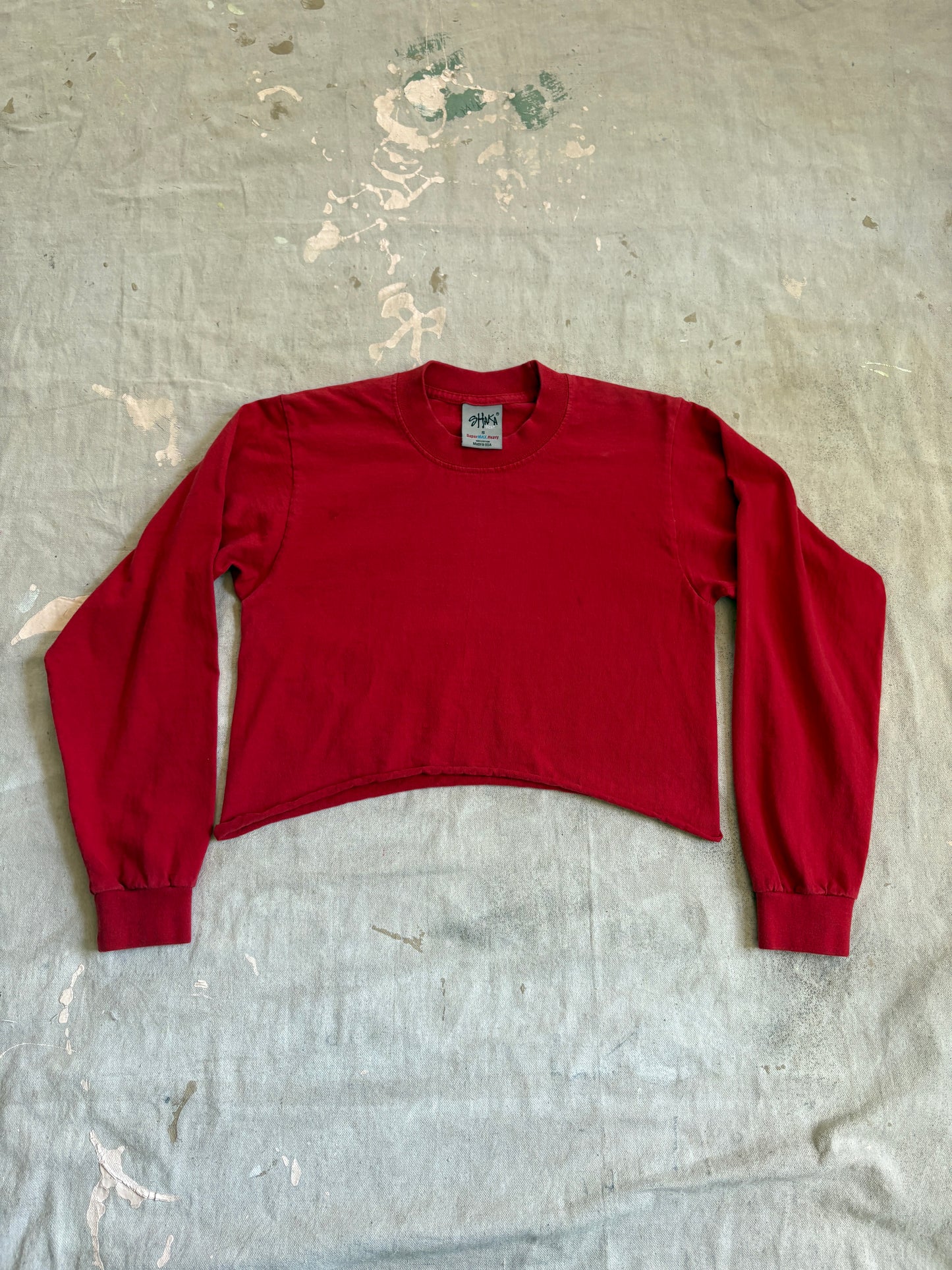 Vintage 90s Blank Red Cropped Long Sleeved Tee