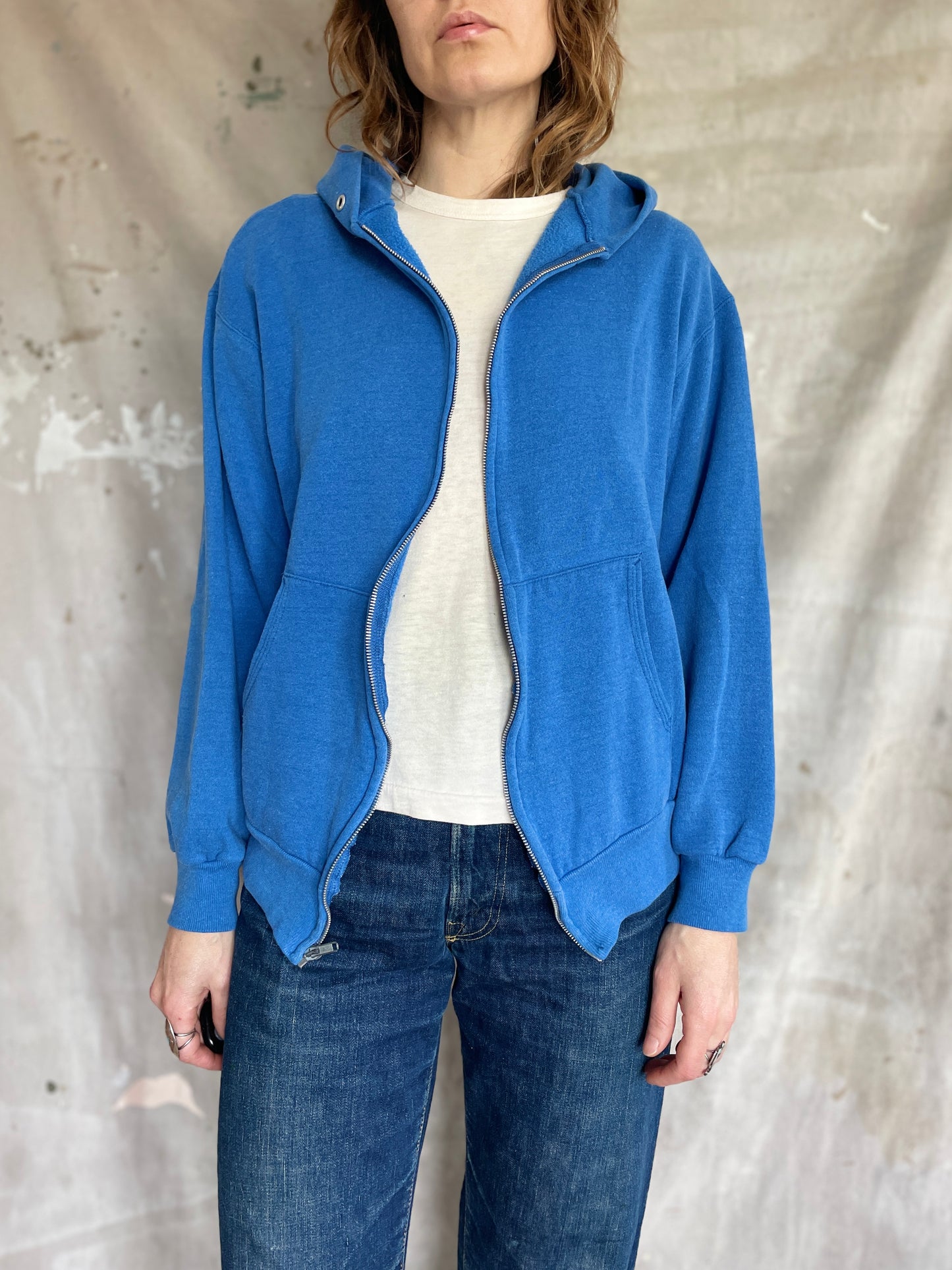 80s Blank Blue Hoodie Sweatshirt