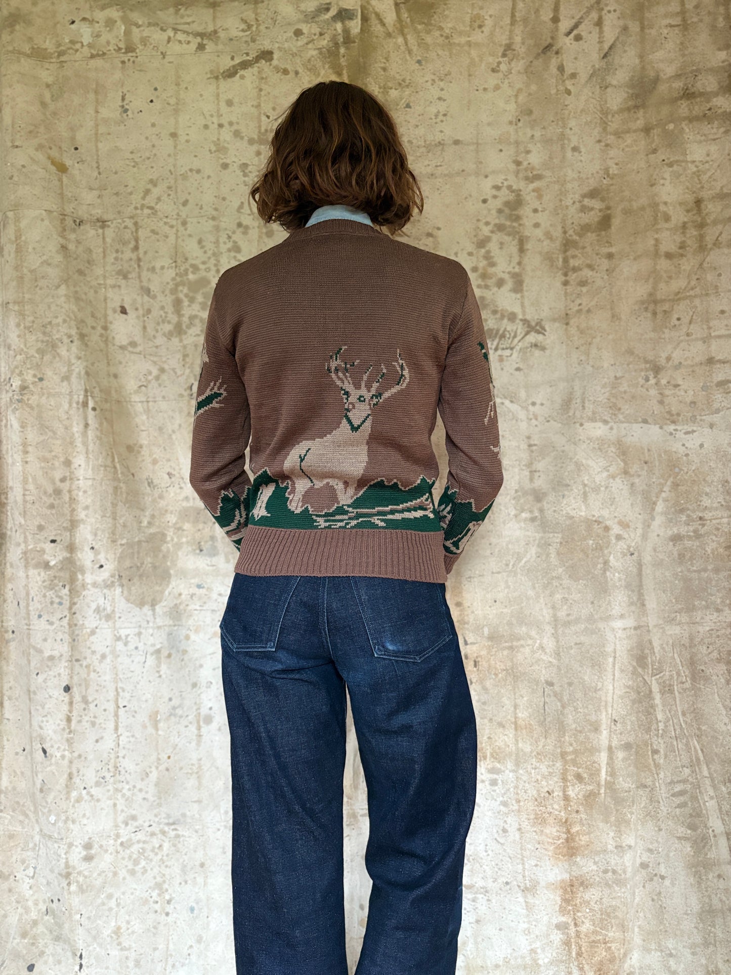 Vintage 40s/50s Lamb Knit Deer Sweater