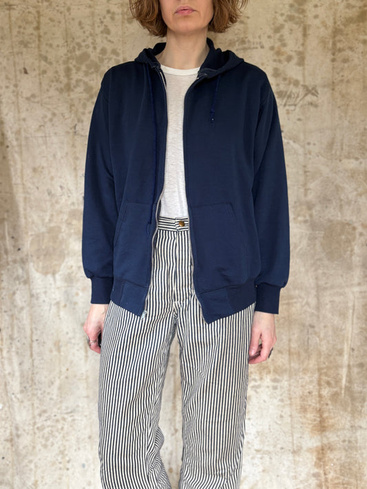 80s Blank Navy Blue Thermal Lined Sweatshirt Hoodie