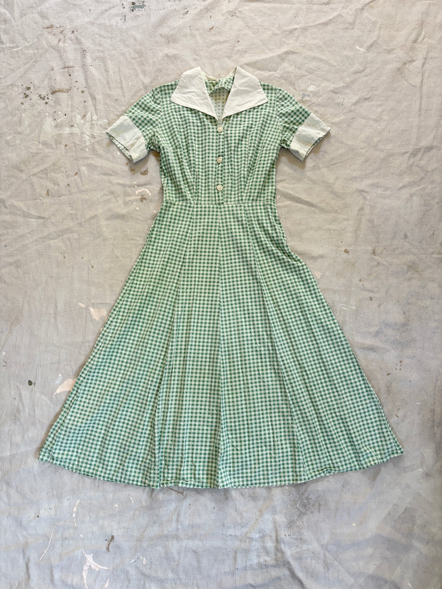 Vintage 40s Green Gingham Dress