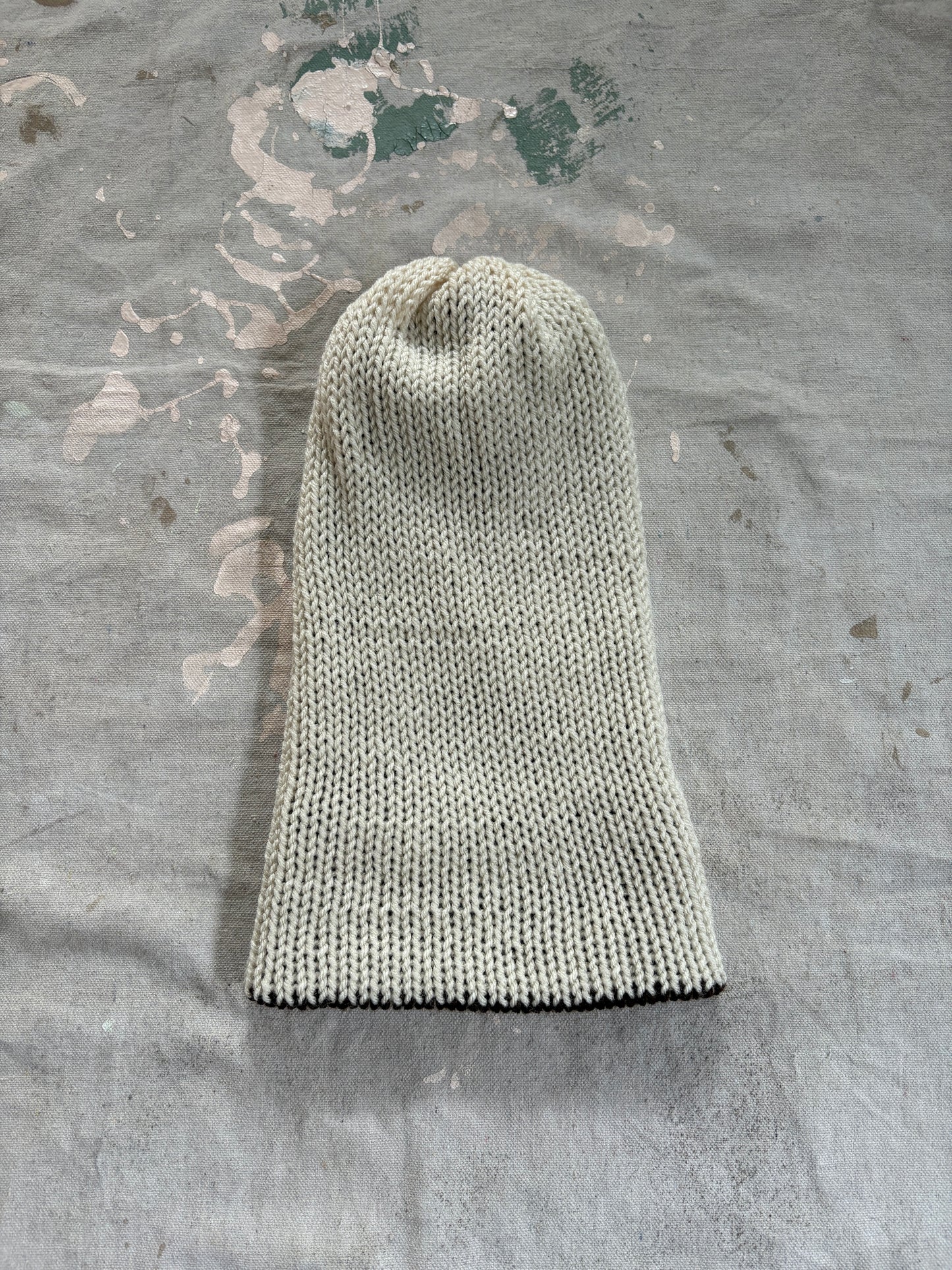 90s Hand Knit Reversible Chocolate Brown And Ecru Beanie