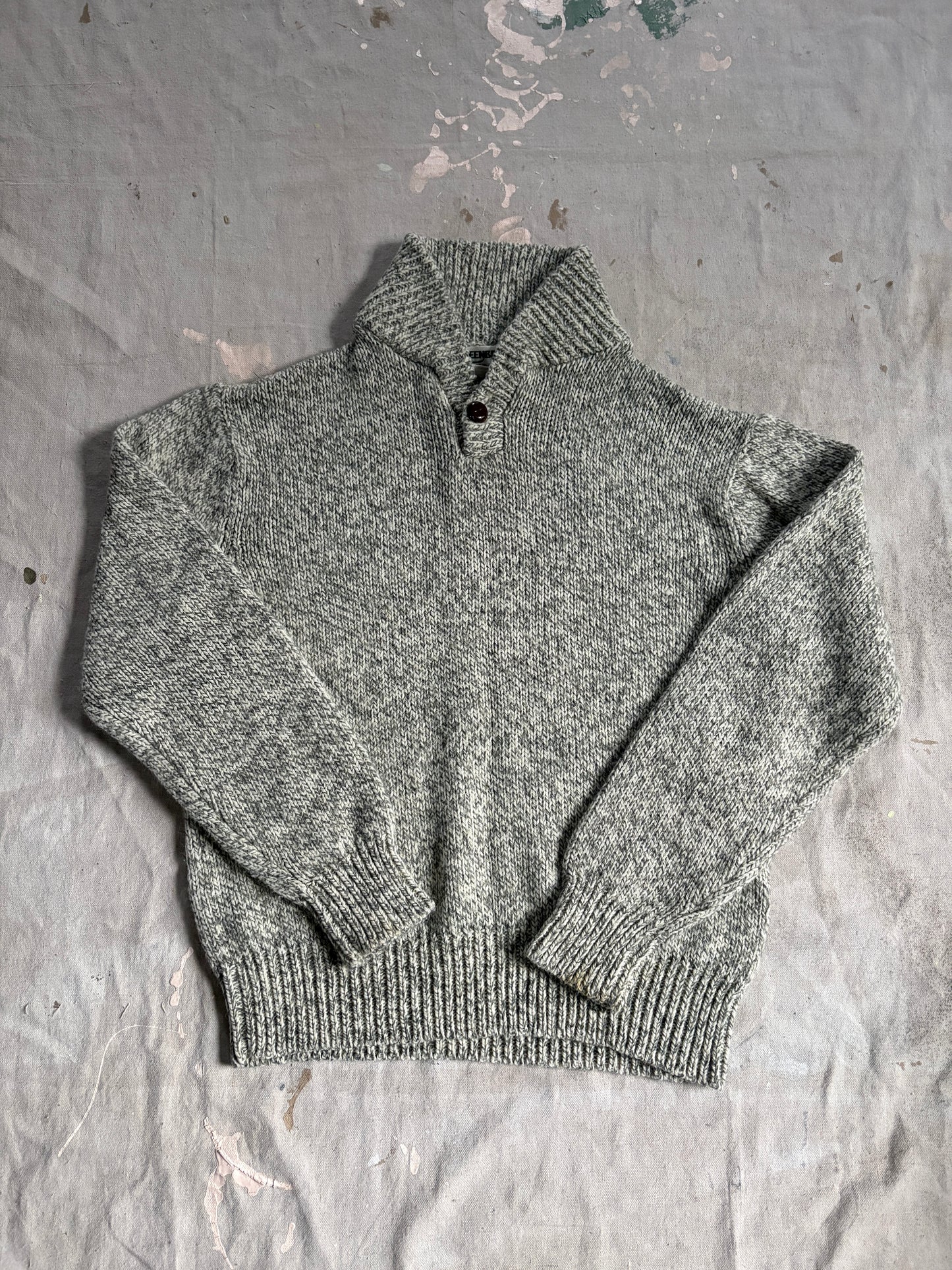 80s Speckled Gray Shawl Collar Sweater
