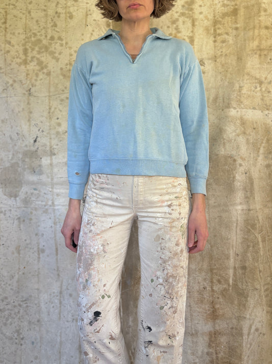 Vintage 50s Blank Baby Blue Quarter Zip Sweatshirt