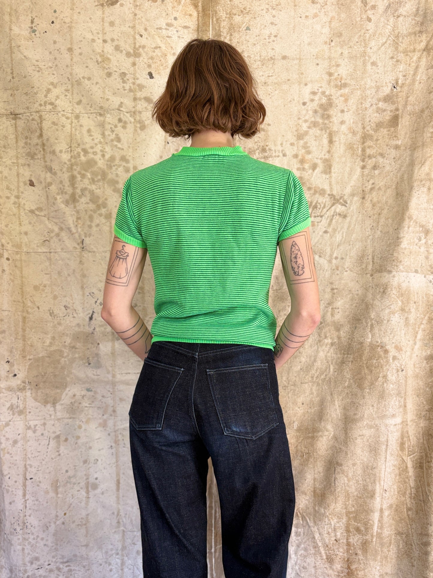 Vintage 60s Penney’s Micro Stripe Paint Stain Sweatshirt