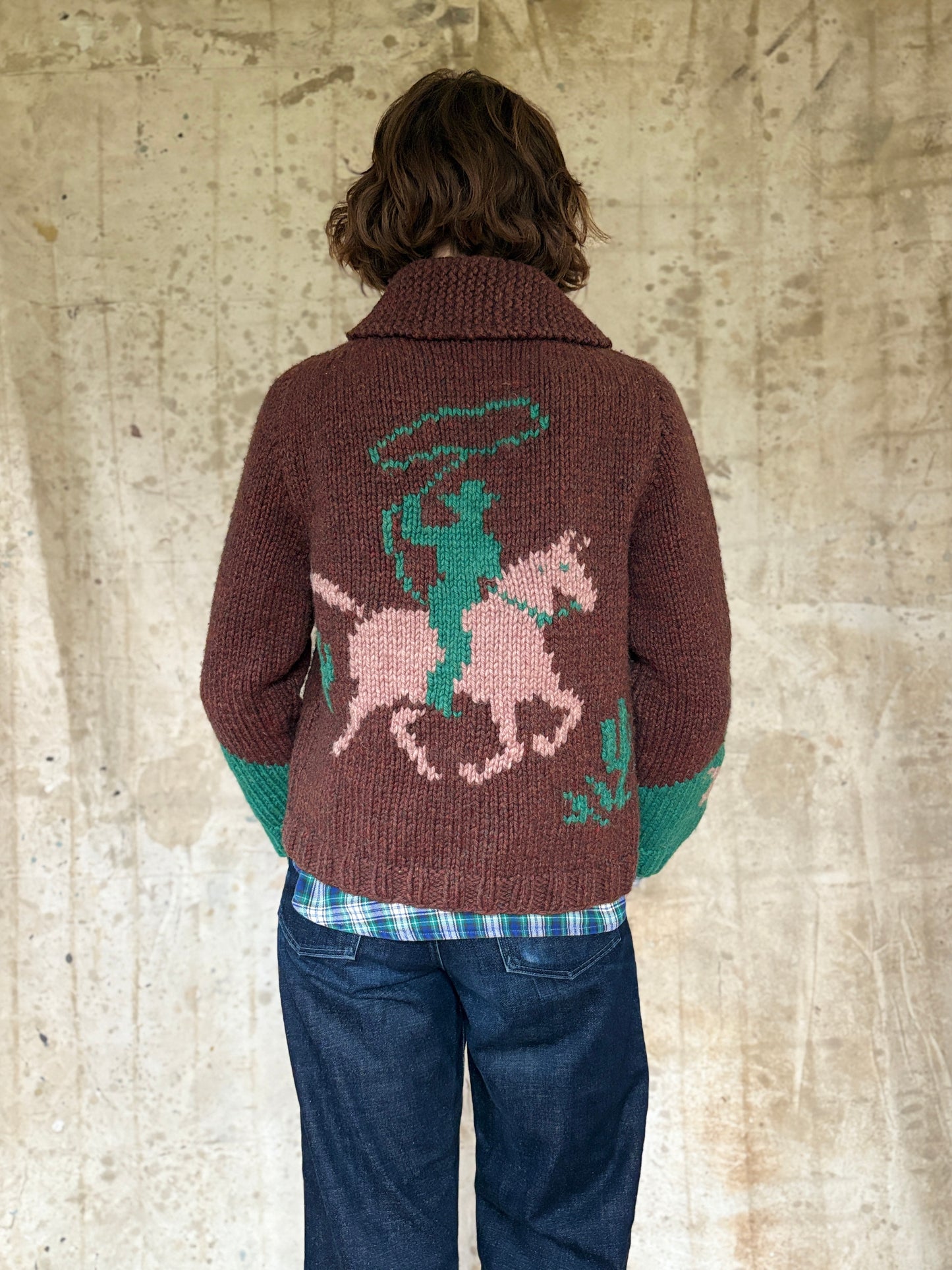 50s/60s Handknit Mary Maxim Cowboy Horse Sweater