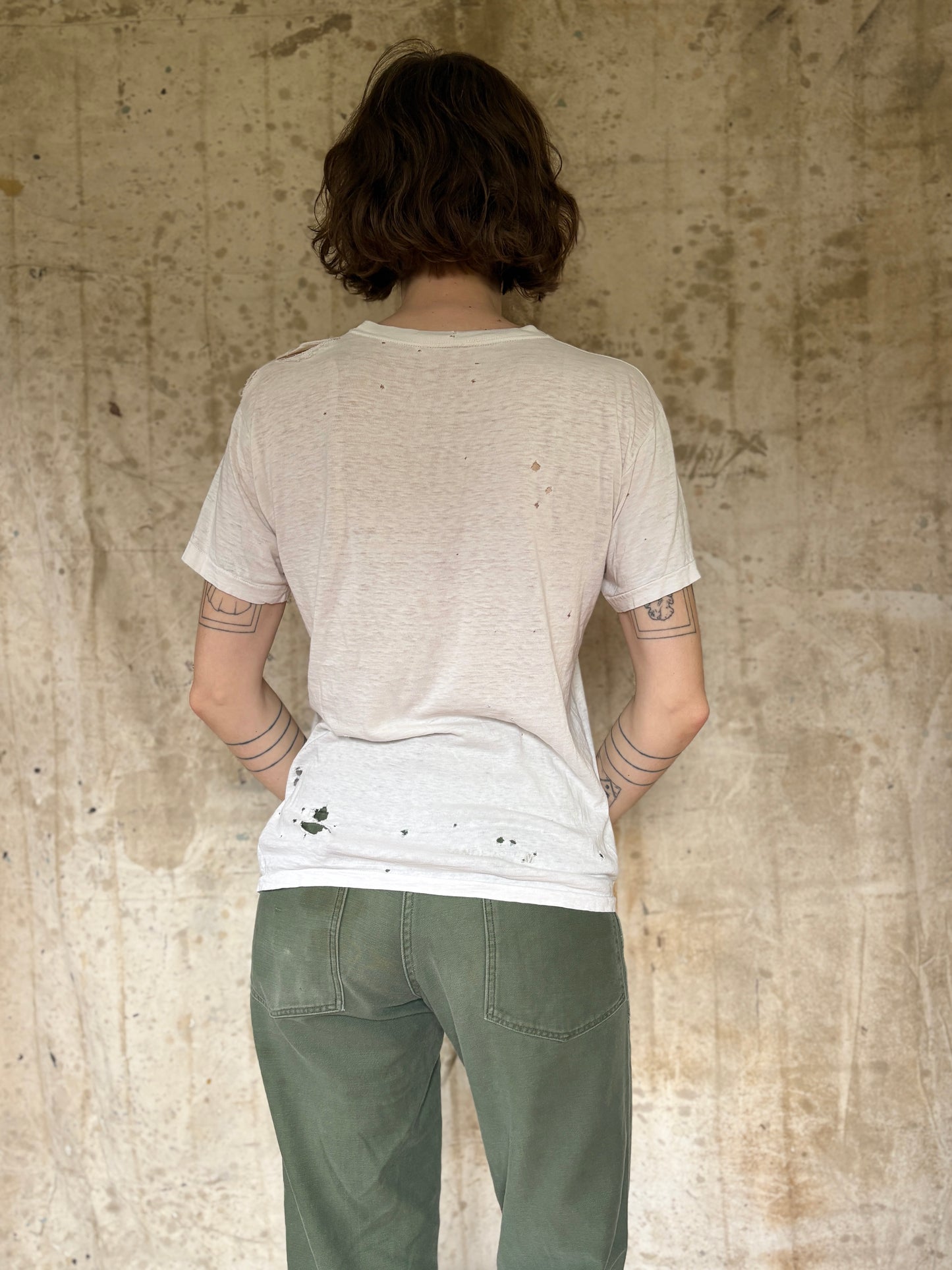 70s Thrashed Blank White Name Stencil Tee