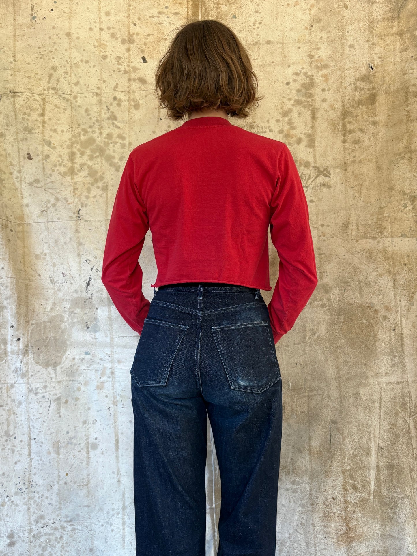 Vintage 90s Blank Red Cropped Long Sleeved Tee