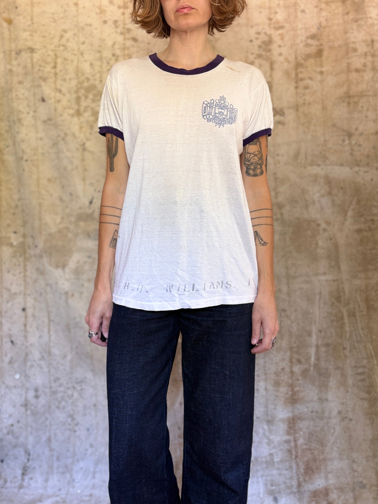 Vintage 60s US Naval Academy Stencil Ringer Tee