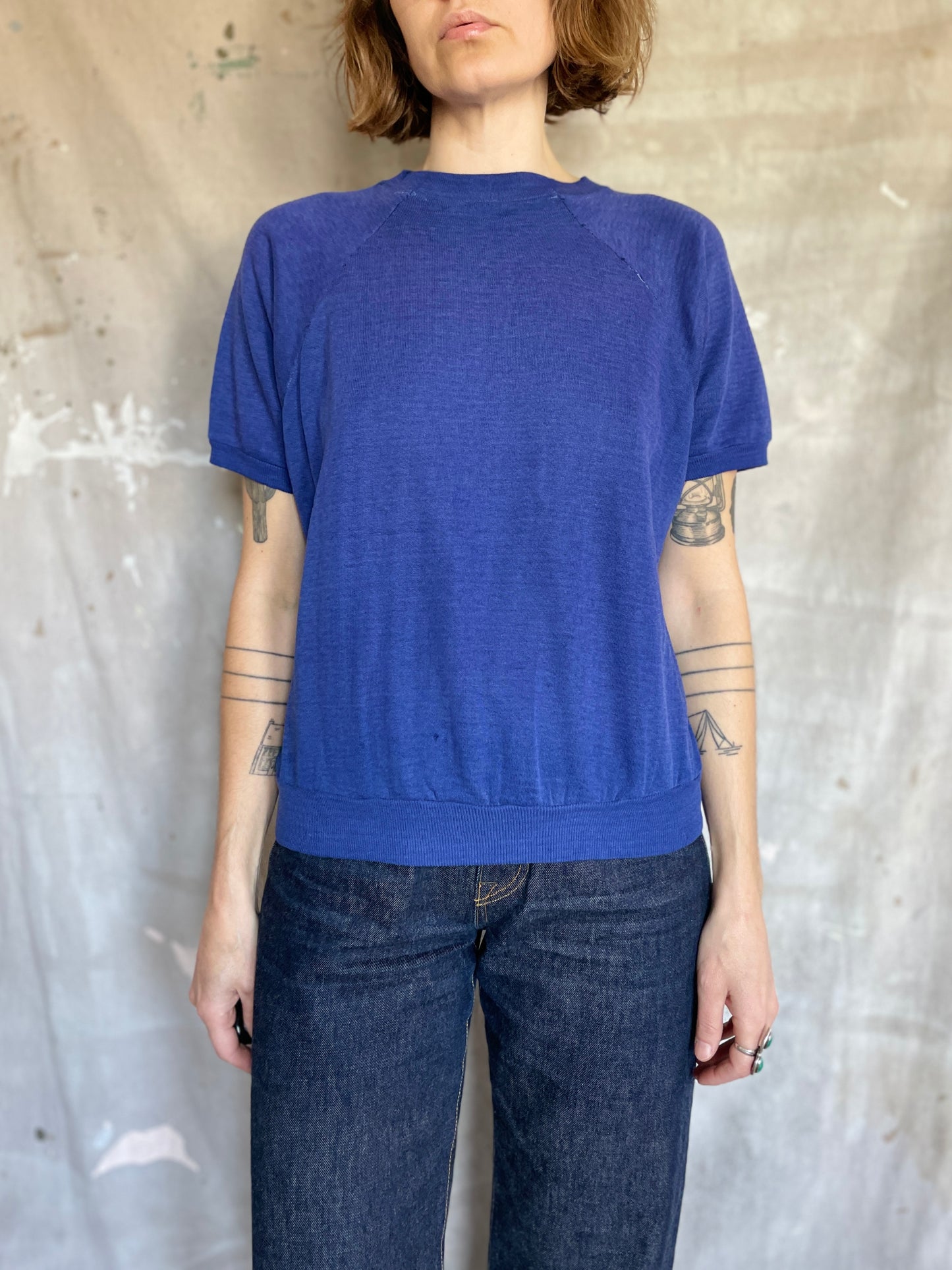 80s Blank Blue Short Sleeve Sweatshirt