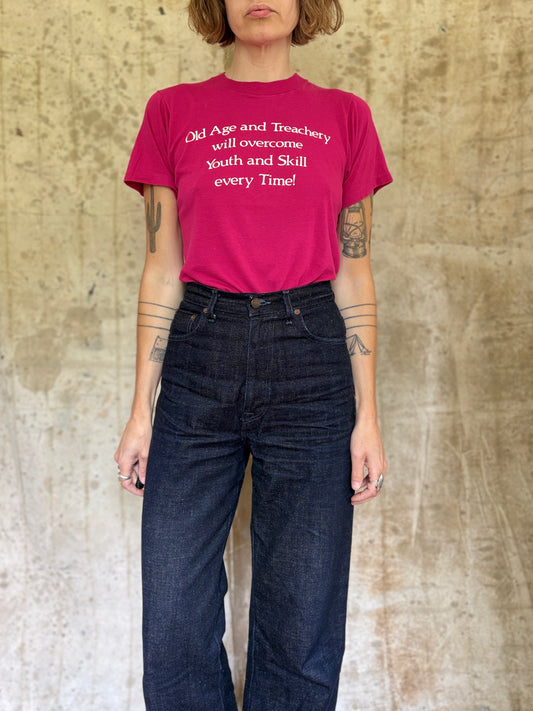 Vintage 80s Old Age And Treachery Funny Tee