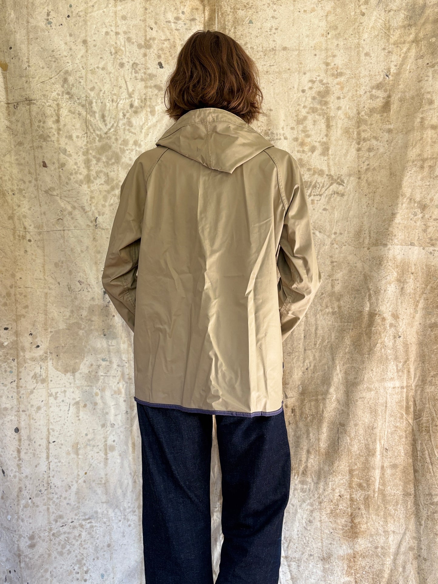 80s Tan Navy Blue Reversible Raincoat