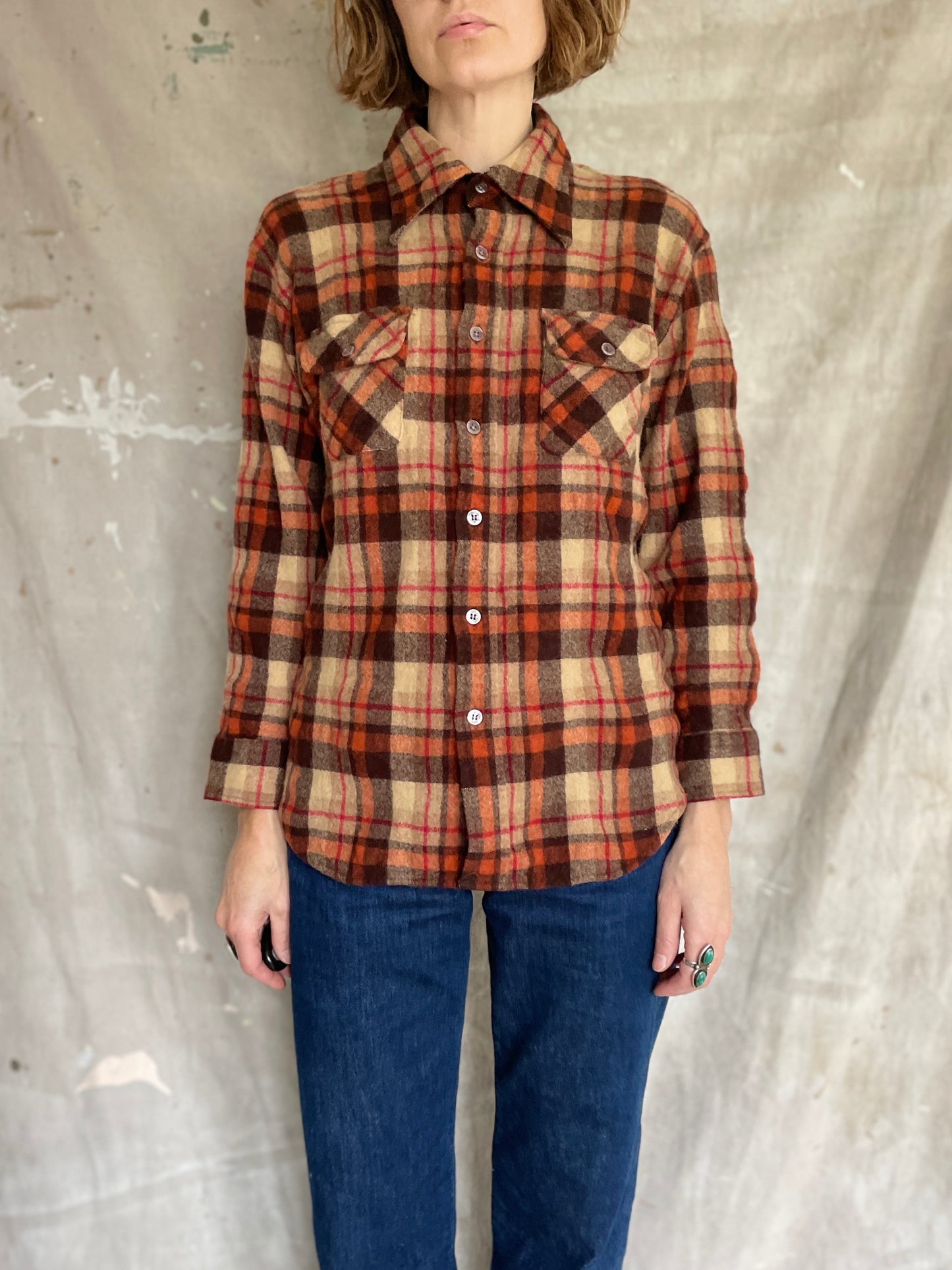 80s Plaid Wool Button Down