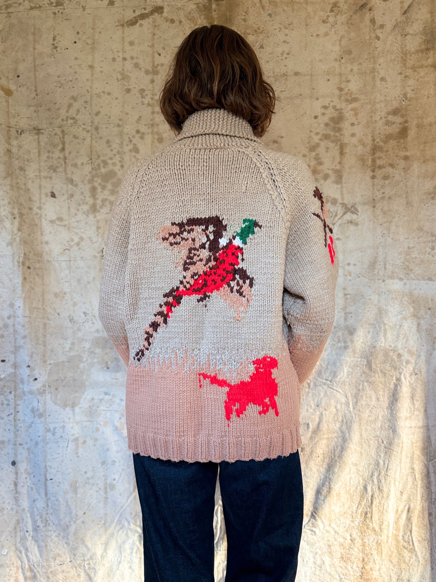 70s Hand Knit Mary Maxim “The Pheasant Hunt” Sweater
