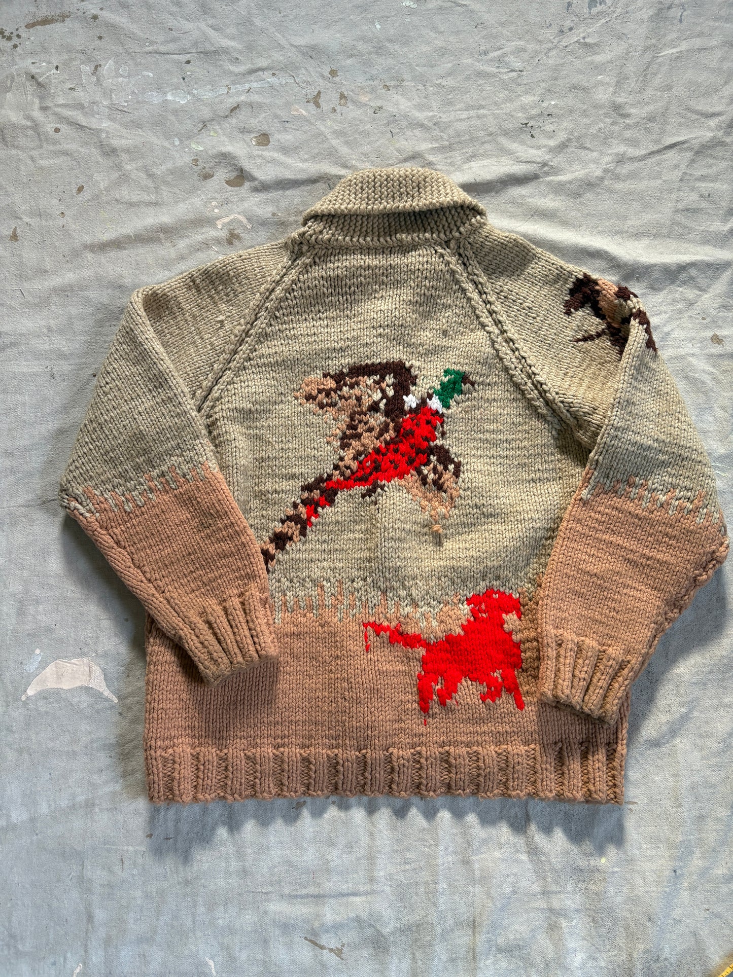 70s Hand Knit Mary Maxim “The Pheasant Hunt” Sweater