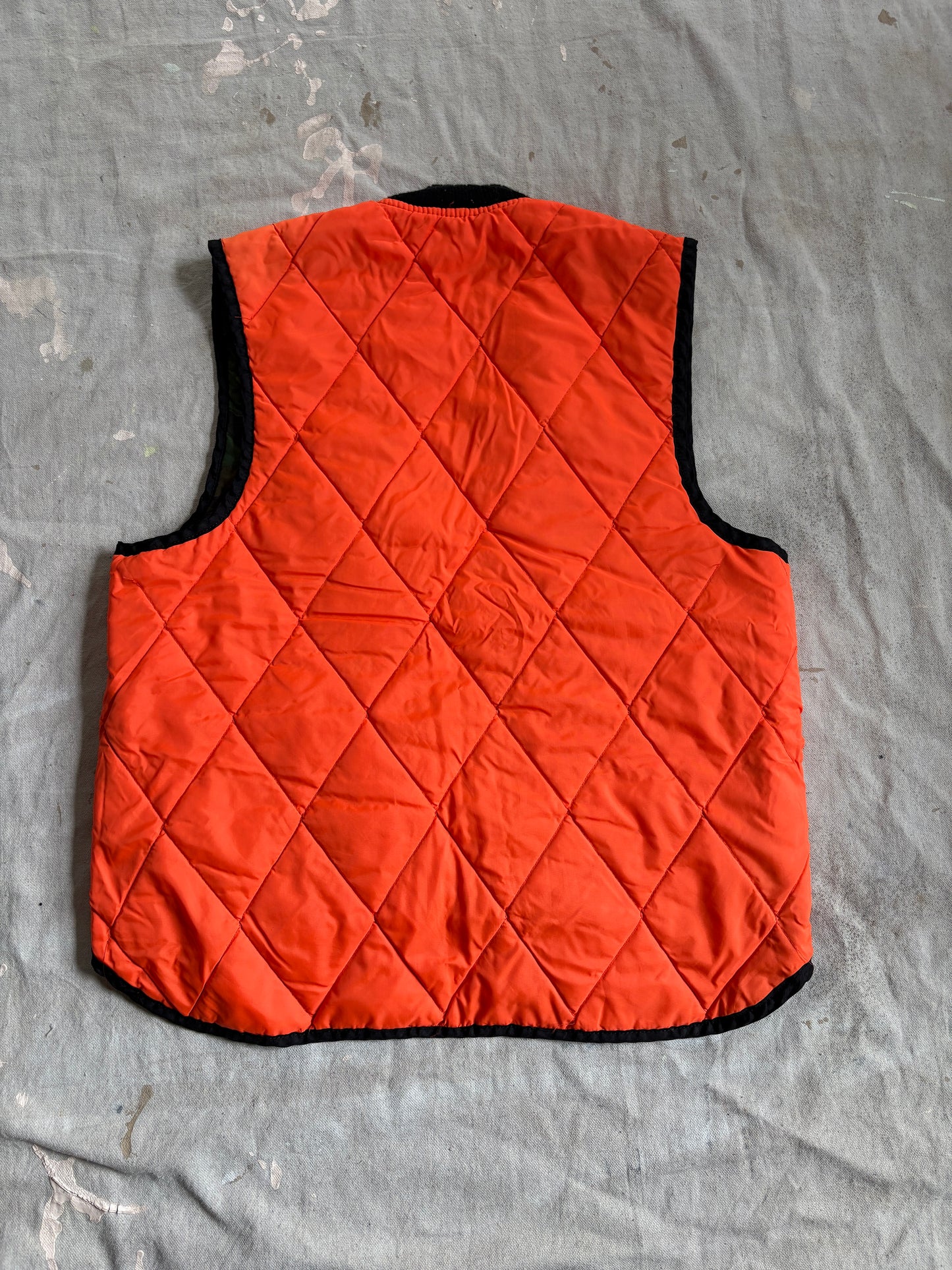 Vintage 80s Reversible Safety Orange Woodland Camo Hunting Vest