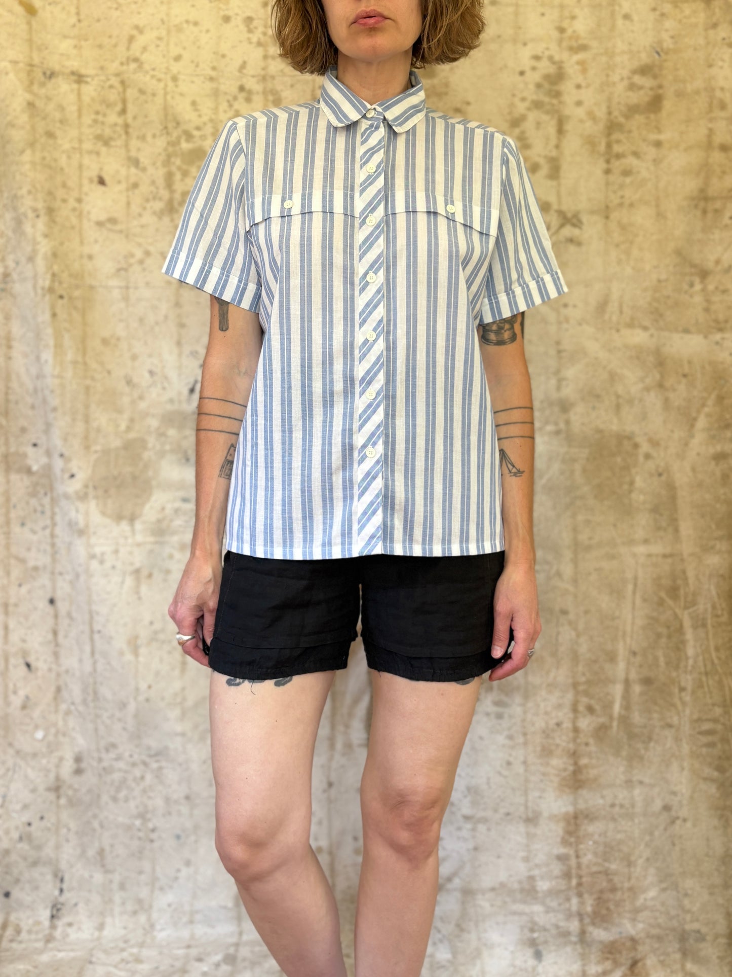 Vintage 90s Blue White Striped Button Up Shirt