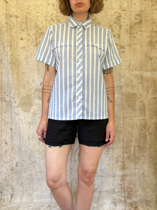 Vintage 90s Blue White Striped Button Up Shirt