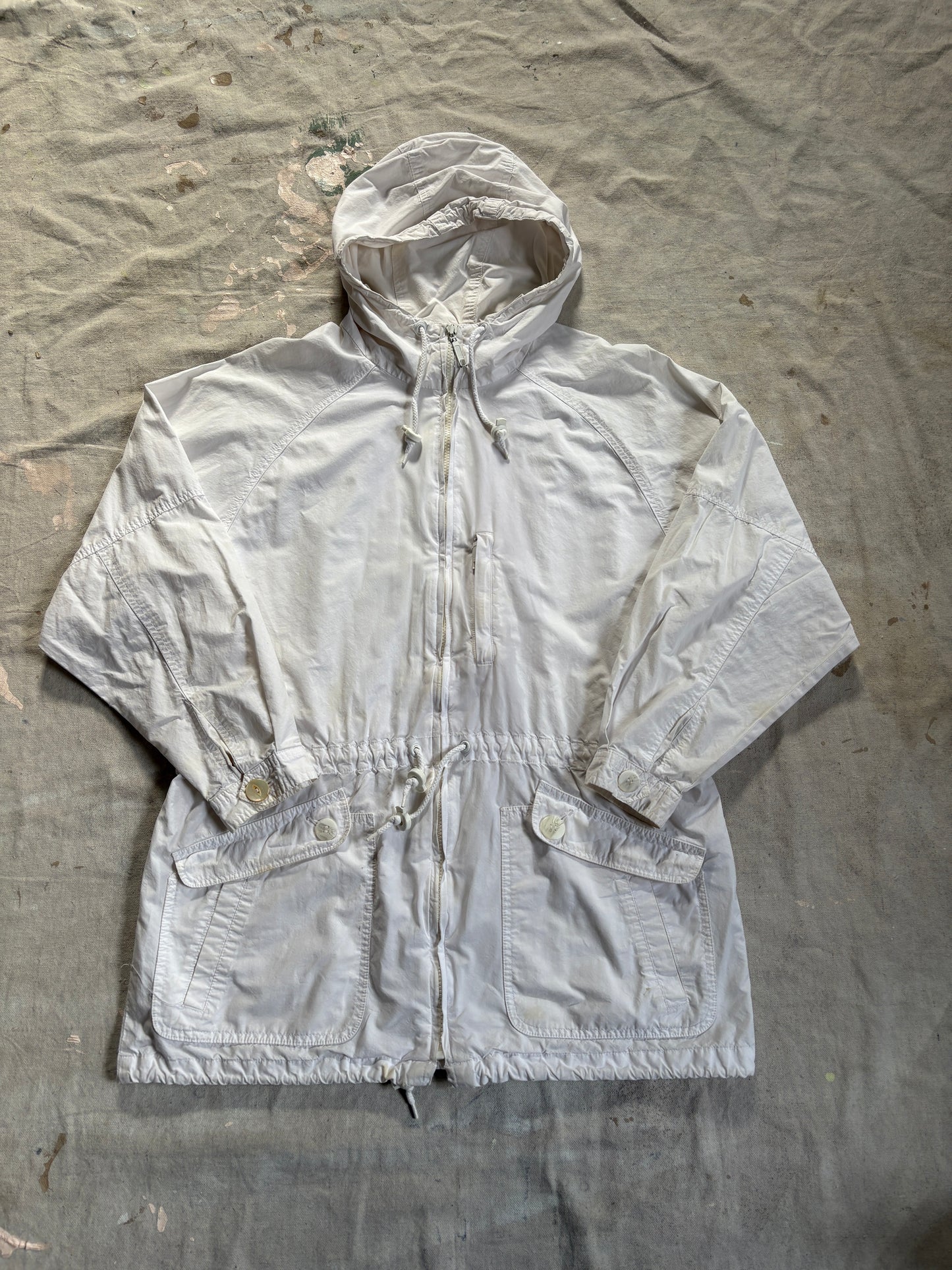 90s LL Bean White Cotton Wind Breaker Jacket