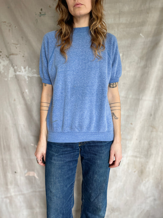 80s Blank Blue Short Sleeve Sweatshirt