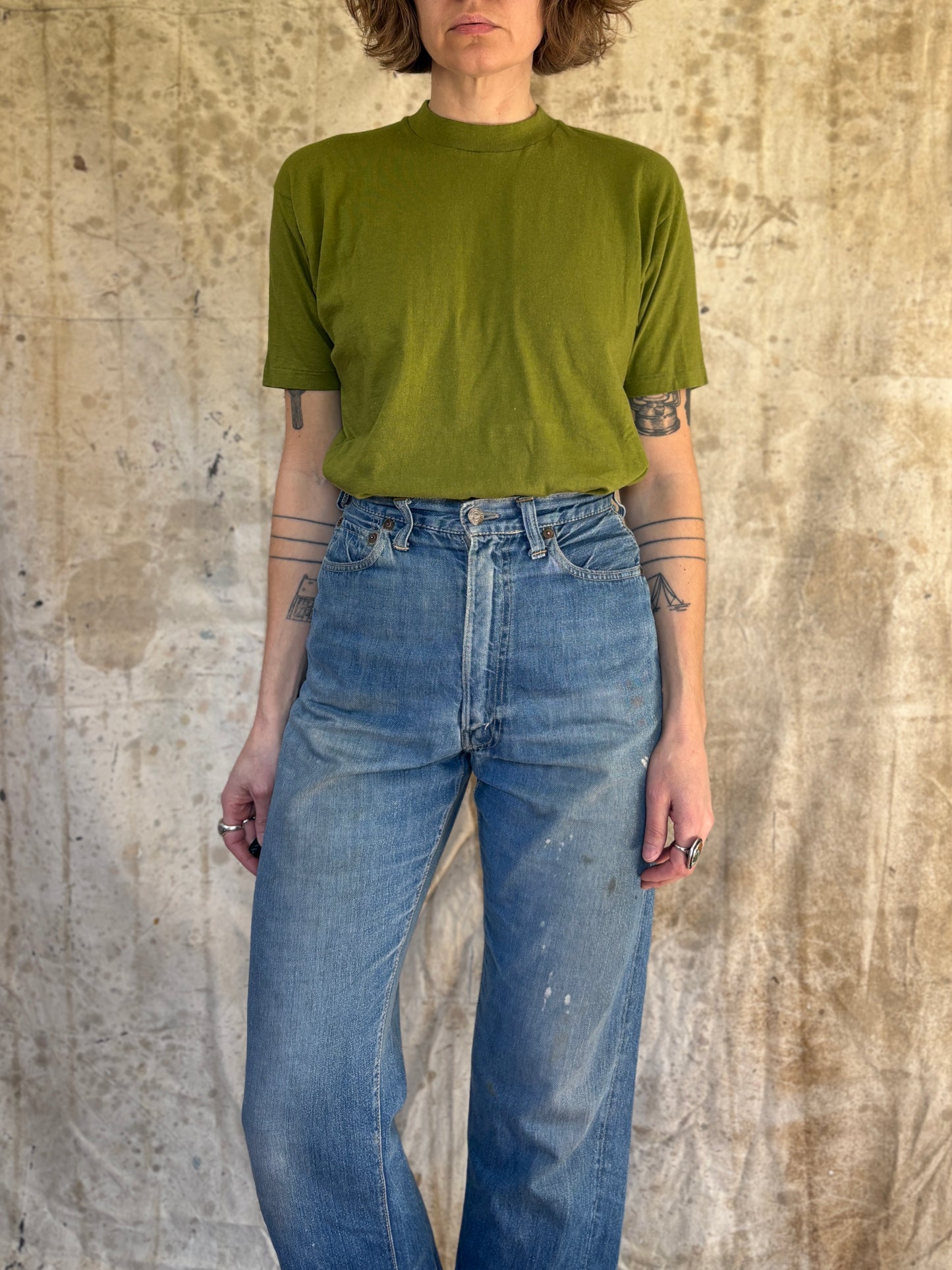 Vintage 80s Blank Avocado Green Jockey Tee