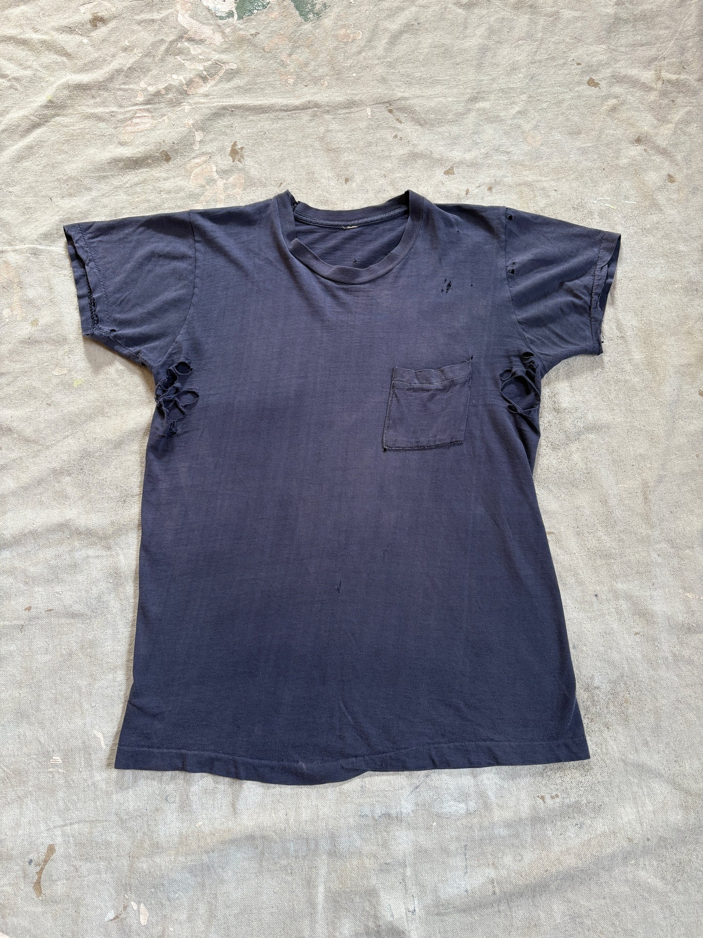 60s/70s Thrashed Blank Blue Pocket Tee