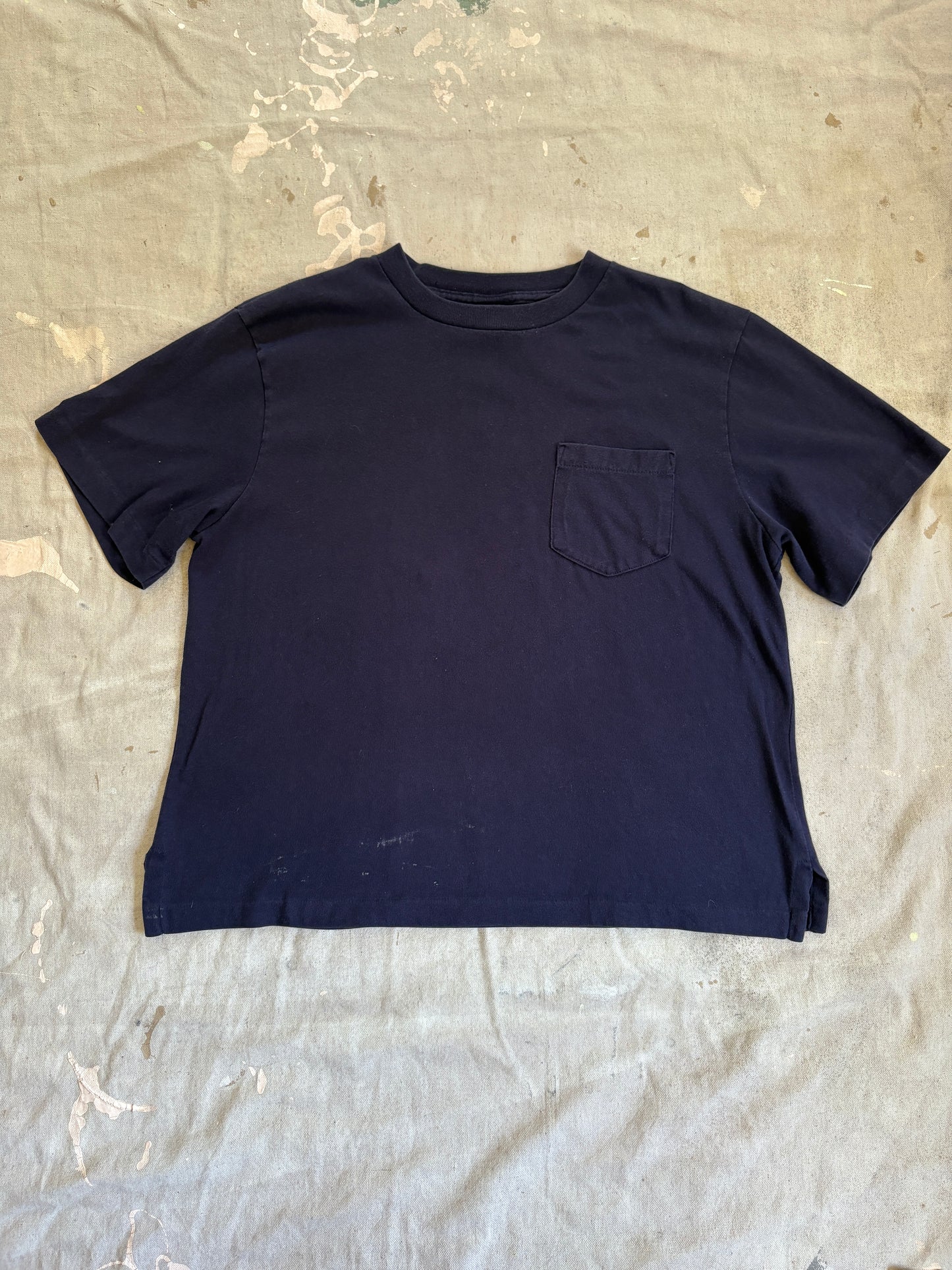 Vintage 90s Lands End Blank Navy Blue Pocket Tee