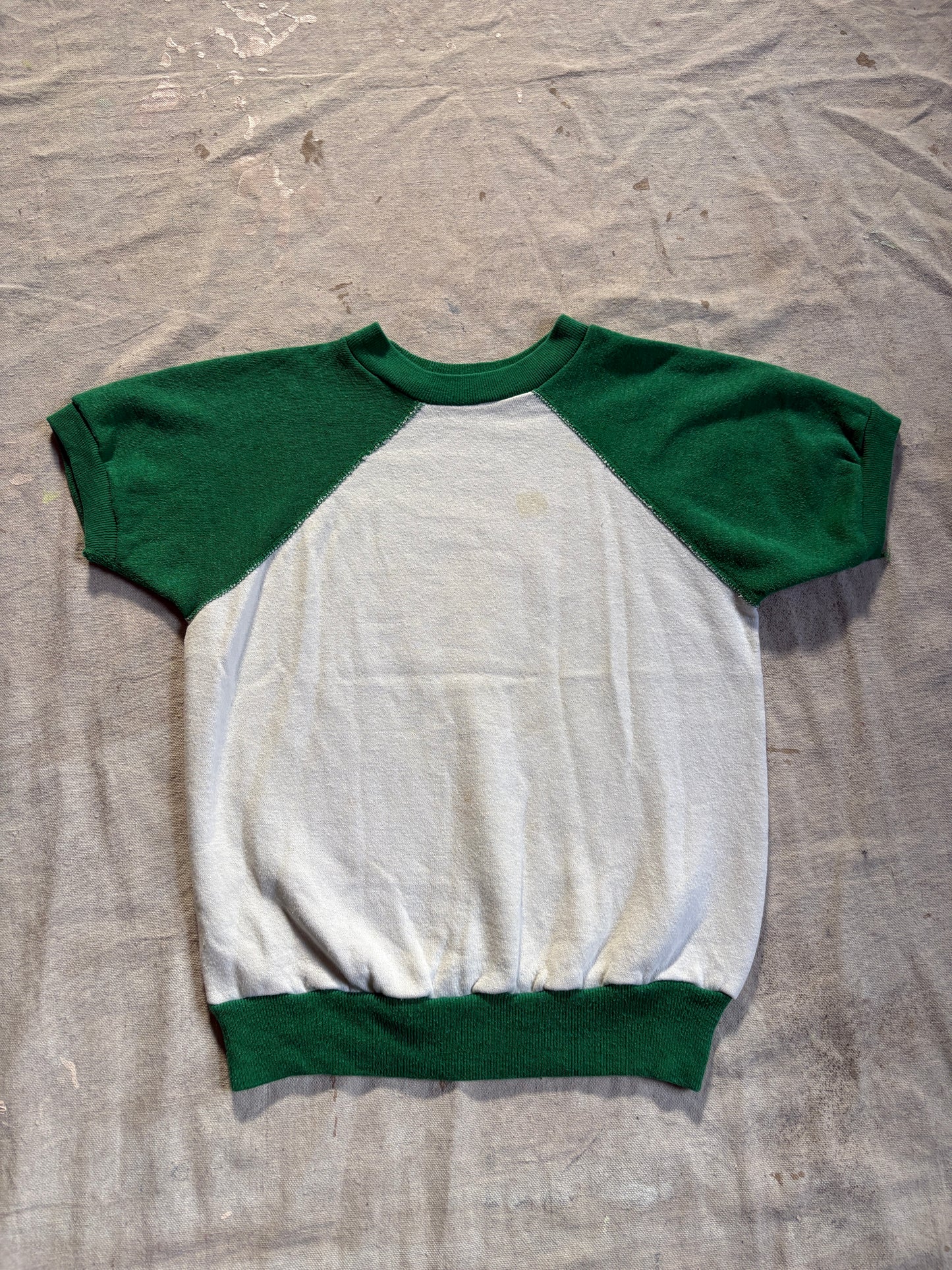 70s Green And White Short Sleeve Sweatshirt