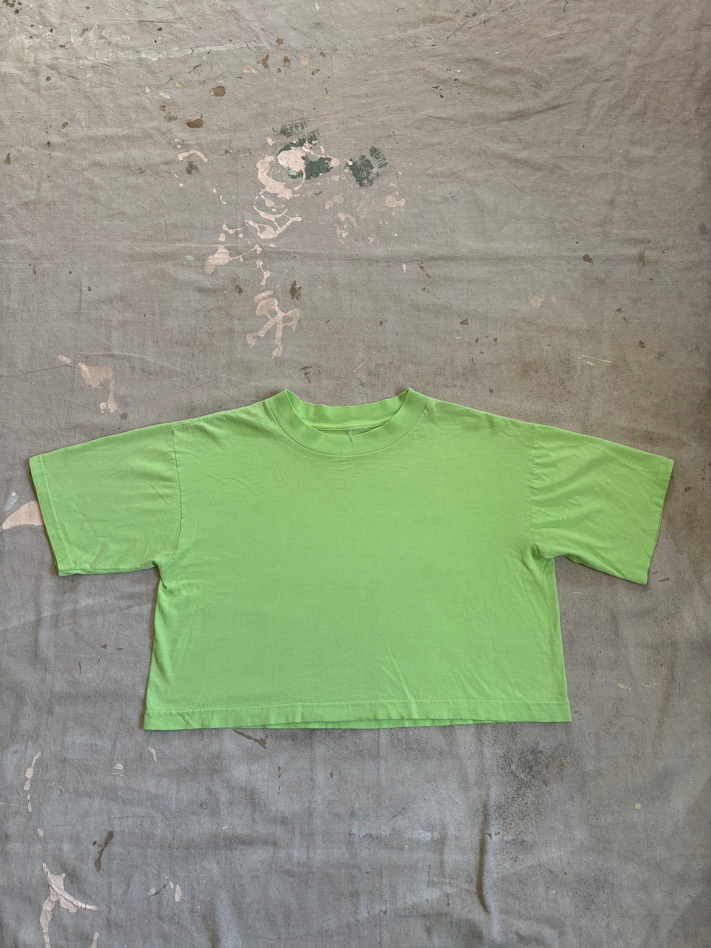 Vintage 90s Cropped Blank Neon Green Tee