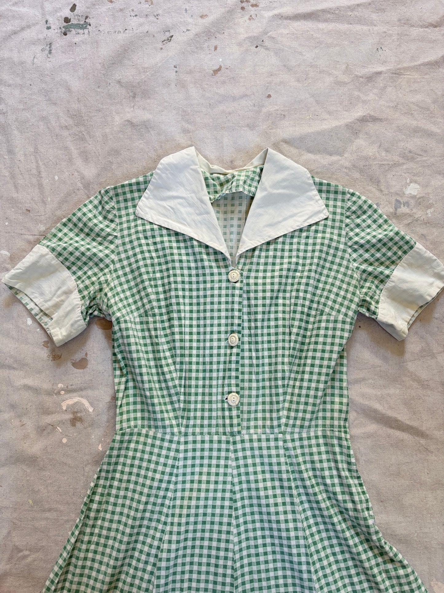 Vintage 40s Green Gingham Dress