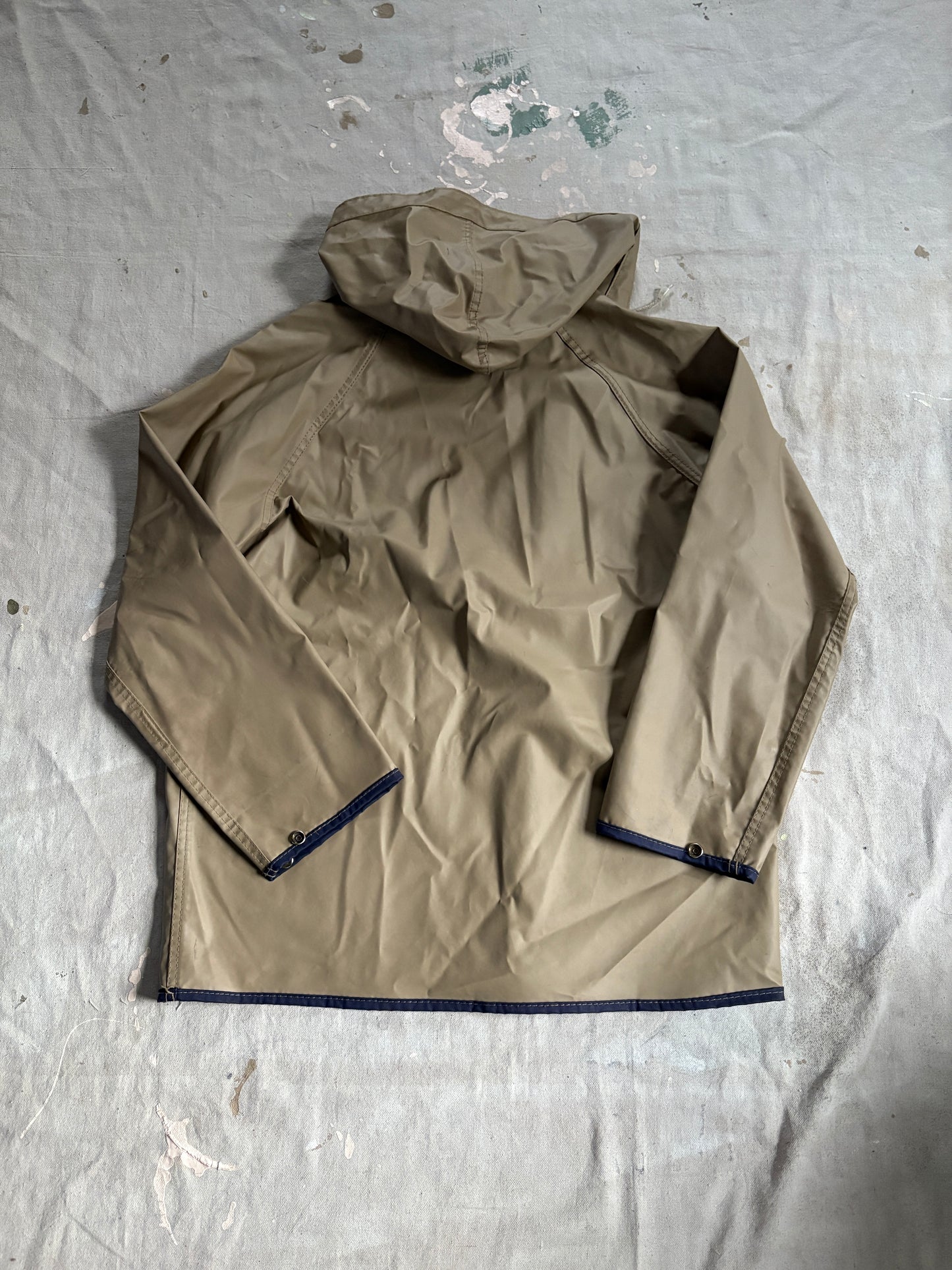80s Tan Navy Blue Reversible Raincoat