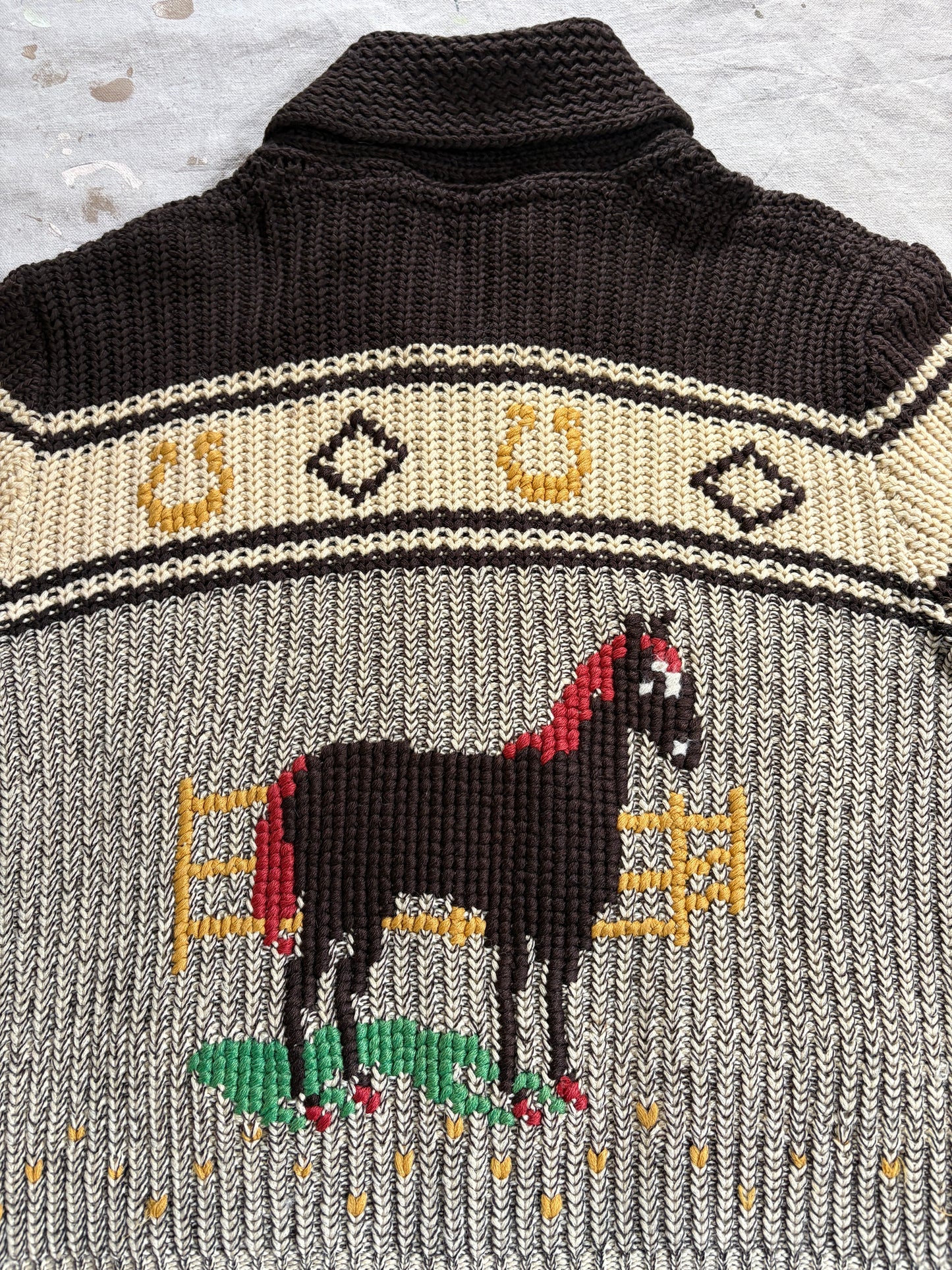 60s Horse Shawl Collar Sweater