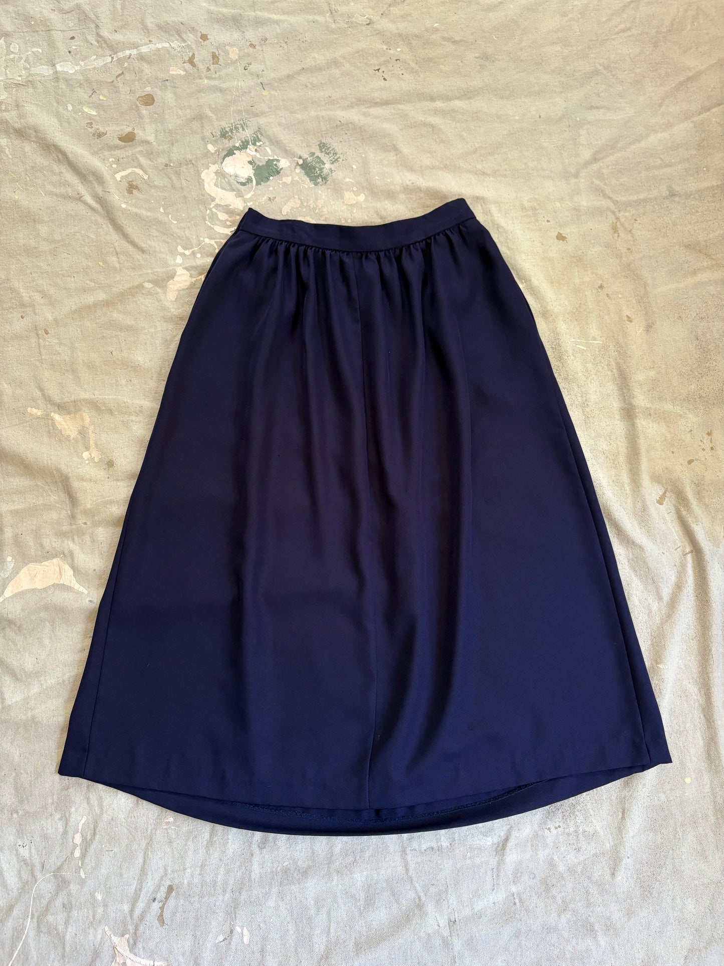 80s Navy Blue Pleated Skirt