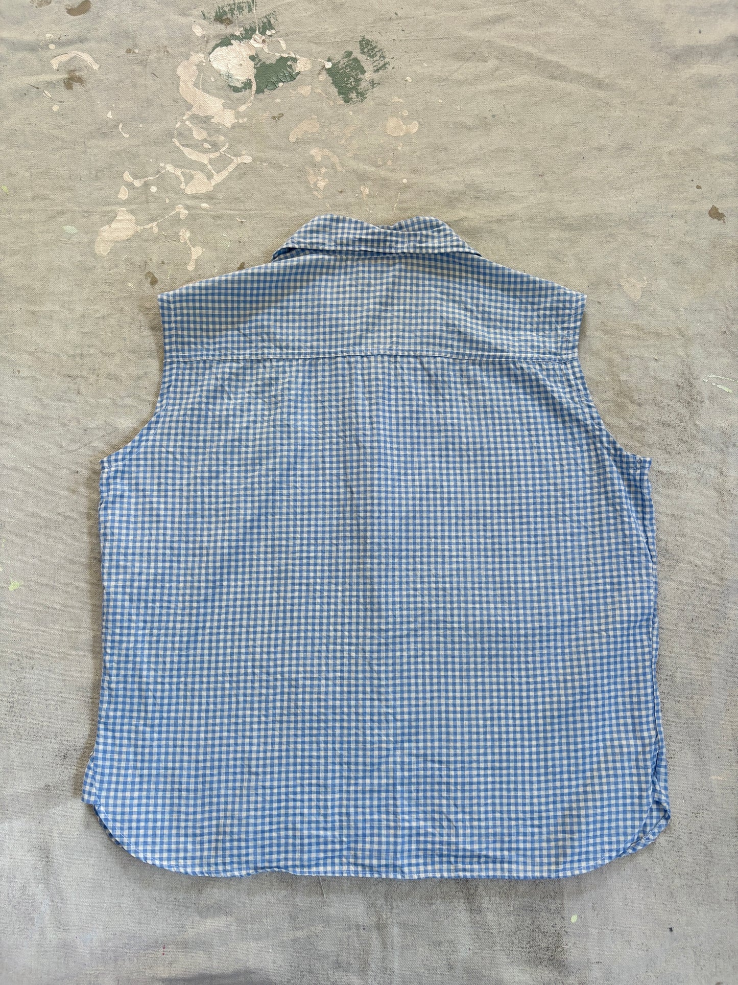 Vintage 60s Blue Gingham Sleeveless Blouse