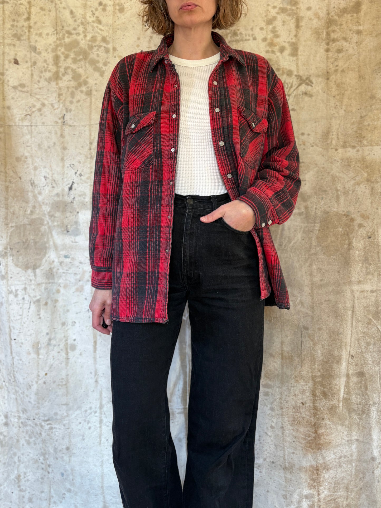Vintage 90s Five Brother Pearl Snap Quilted Flannel Shirt